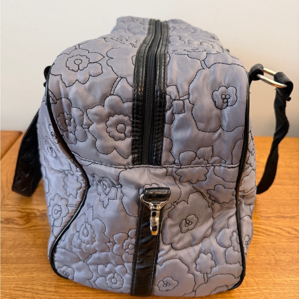 Thirty One City Weekender Bag Grey With Black Flowers Customized Teal L - Picture 8 of 13